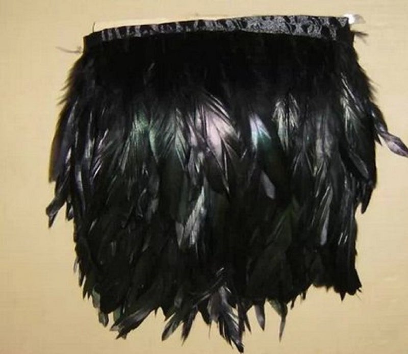 KOLIGHT Pack of 2 Yards Natural Rooster Hackle Feather Trim Fringe 5-7" in Width DIY Decoration (Black) - Image 3
